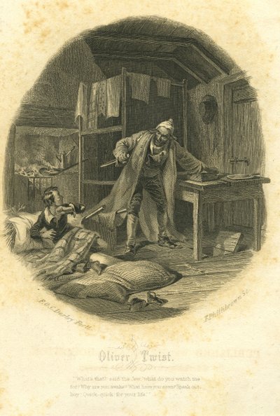 Oliver Twist en Fagin, gegraveerd door T. Phillibrown door Felix Octavius Carr Darley